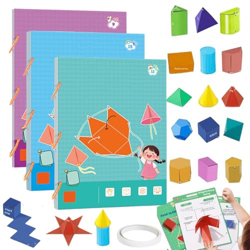 Pull String 3D Geometry Learning Book, Pull String 3D Geometrie Lernbuch, Boutiquefortun 3D Spielzeug mit 9/12/15 Feststoffe, Lehren Volumen & Oberfläche Formeln, Geometrie für Anfänger (3 Set) von vokkrv