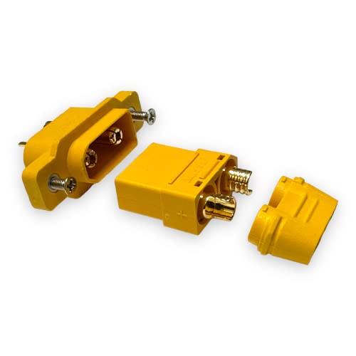 vuniversum 1x Paar XT90NE-M + XT90H Hochstrom Einbaustecker Gelb + Schrauben für Lipo Akku kompatibel zu XT90 XT90H XT90S Stecker Goldstecker 2Pin Verpolsicher DIY von vuniversum