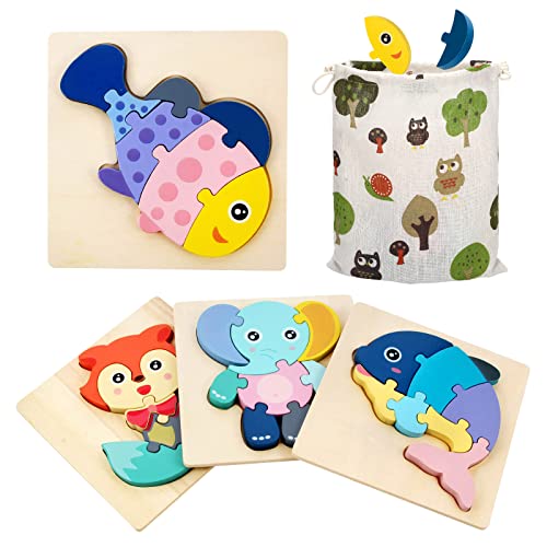 Holzpuzzle für Kinder Ab 2 3 4 5 Jahre, 3D Kinder Holzpuzzle Steckpuzzle Holz Montessori Spielzeug mit Aufbewahrungstasche, Pädagogisches Spielzeug Geschenk für Kleinekinder Jungen Mädchen Baby,4PCS von vvhippo