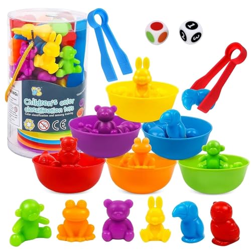 vvhippo Spielzeug Ab 3 Jahre, 48 Stück Montessori Spielzeug Ab 3 4 5 6 Jahre, Zählen Spiel Lernspiele mit Passenden Sortierbechern und Pinzetten (Dinosaurier Version) (ZJWJ-NCDW) von vvhippo