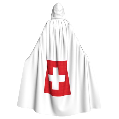 vvhmghda Unisex Kapuzenmantel mit Schweizer Flagge, Kostüm, Kostümparty, Halloween-Umhang, Motto-Party-Umhang. von vvhmghda