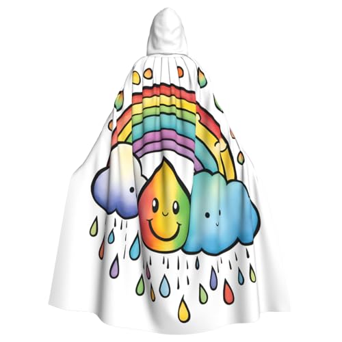 vvhmghda Unisex Regenbogen, Wolken, Regentropfen, 1 Aufdruck, Kapuzenmantel, Kostüm, Party, Halloween-Umhang, Motto-Party-Umhang. von vvhmghda