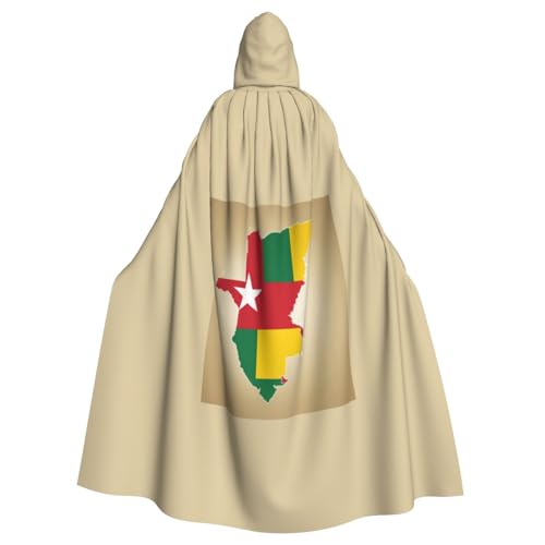 vvhmghda Unisex Togo-Flaggenkarte mit weißem Stern-Druck, Kapuzenmantel, Kostüm, Kostümparty, Halloween-Umhang, Motto-Party-Umhang. von vvhmghda