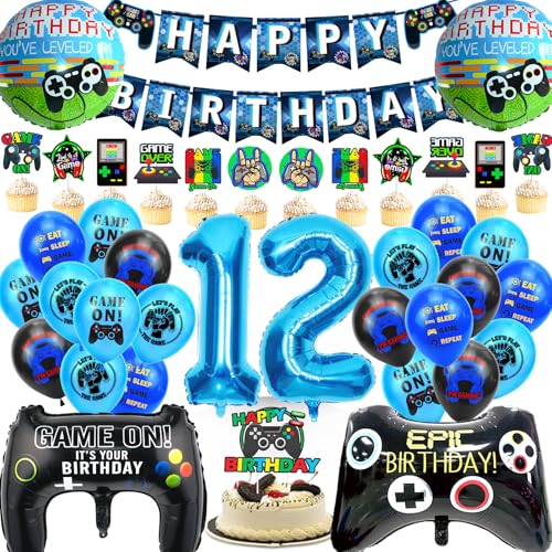 WAZIWE Gaming Deko Geburtstag Junge, Geburtstagsdeko Jungen 12 jahre beinhaltet Ballon Girlande, Geburtstagsbanner, Tortendeko, Gamer Deko, Folienballon 12 WAZIWE Gaming Deko Geburtstag Junge, Geburtstagsdeko Jungen 12 jahre beinhaltet Ballon Girlande, Geburtstagsbanner, Tortendeko, Gamer Deko, Folienballon 12 von waziwe