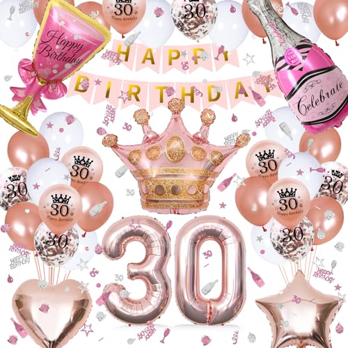 WAZIWE Luftballons 30. Geburtstag Frau, Deko 30 Geburtstag Frau, Luftballons Geburtstagsdeko Pink, 30 Geburtstag Frauen Deko, Konfetti Geburtstag Deko Frau, Streudeko Geburtstag von waziwe