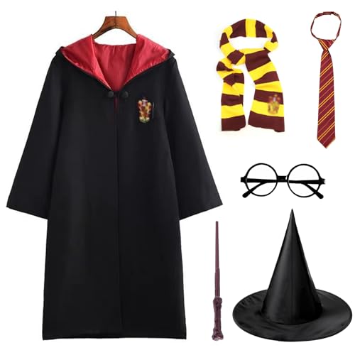 wcnigotker Harry Kostüm Kinder, 8-11 Jahre Kostüm Gryffindor, Harry Zauberstab, Zauberhut, Verkleidung Kind, Magier Zubehör Set, Zubehör Kind, Zauberroben Für Kinder, Karnevalskostüm Jungs von wcnigotker