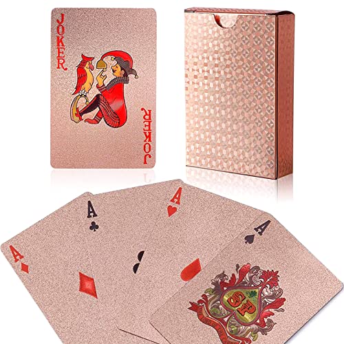 wdede Spielkarten Wasserdicht Kunststoff Poker Karten Deck 52 Karten + 2 Joker Professionelles klassisches Zaubertricks-Werkzeug für Kartenspieler Familienpartyspiel Roségold von Toolo