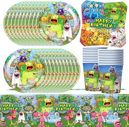 61PCS Monster Par-ty Supplies, Monster Party Geschirr Geschirr, My Singing Partygeschirr, Inklusive Tischdecke Teller Becher Servietten Geburtstag Party Dekoration für 20 Kinder 61PCS Monster Par-ty Supplies, Monster Party Geschirr Geschirr, My Singing Partygeschirr, Inklusive Tischdecke Teller Becher Servietten Geburtstag Party Dekoration für 20 Kinder von wedfcvrt