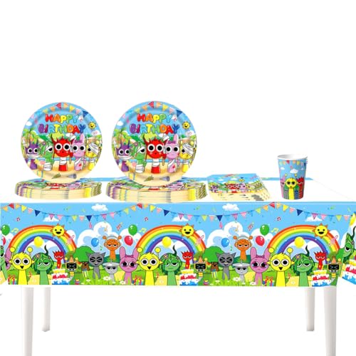 61PCS Sp-runki Par-ty Supplies, Sp-runki Party Geschirr Geschirr, Horror Games Partygeschirr, Inklusive Tischdecke Teller Becher Servietten Geburtstag Party Dekoration für 20 Kinder von wedfcvrt