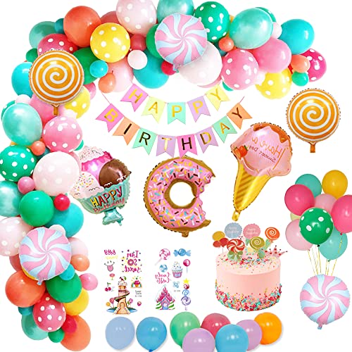 weeyin Geburtstagsdeko Mädchen,Deko Geburtstag Kindergeburtstag Mädchen mit Happy Birthday Decorations Girlande Süßigkeiten Krapfen Geburtstag Dekoration für Mädchen Kinder Frauen Party Deko Mehrweg von weeyin