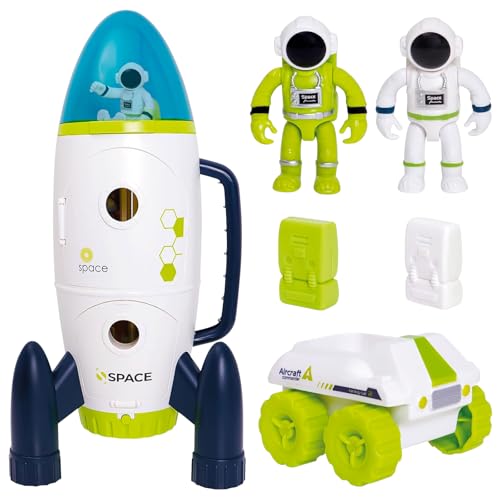 weiclianhp Raketen Spielzeug für Kinder, Space Rakete Spielzeug mit Licht-und Soundeffekten, Space Rocket mit Astronauten, Space Rover-Fahrzeug für Jungen Mädchen ab 3 Jahren von weiclianhp