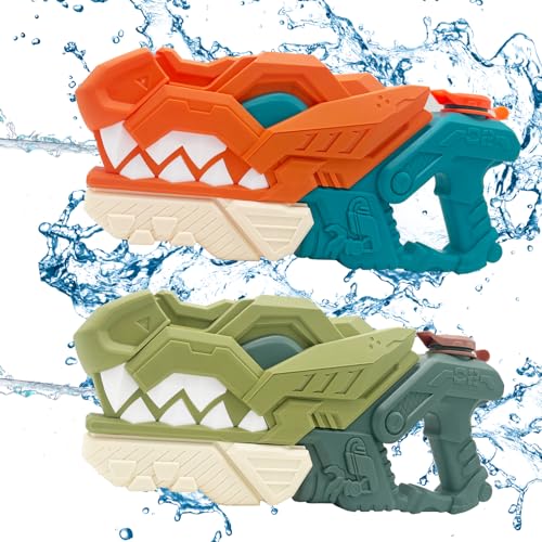 weirtoya 2 Stück Dinosaurier Wasserpistole Kinder&Erwachsene, 580ml Wasserspritzpistole 7-10m Powered Water Gun, Geeignet für Wasserpartys, Poolpartys und Wasserpistolenschlachten von weirtoya