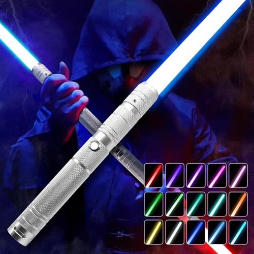 weirtoya 2 PCS Laserschwert Kinder, 2-in-1 Lichtschwert mit 15 Farben, Duell Lightsaber für 4 Modi und Sounds, USB-C Lade Lichtschwert Kinder, Laser Schwert für Kind und Erwachsene von weirtoya