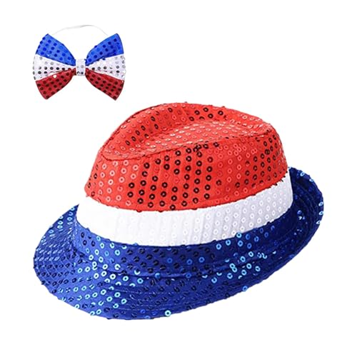 weiting 4. Juli Kostümhut, 4. Juli patriotisches Kostüm, 4. Juli Rot weiß Hut und Fliege, Maskerade Gathering tragen funkelnde Neuheitskleidung für Erwachsene von weiting