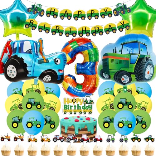 Wenweo Geburtstagsdeko 3 jahre Junge, Bauernhof Geburtstag Deko Grün, Bruder Traktor Ballons für Kindergeburtstag Party Deko, Traktor Spielzeug ab 3 Jahre von wenweo
