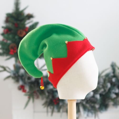 Weihnachtliche Samt-Elfenhüte für Familie, rot, grün, Urlaub, Kopfbedeckung mit Glocken, festliches Partyzubehör, weich, bequem, Weihnachts-Kostümhüte (grün Erwachsene) von wenyouya