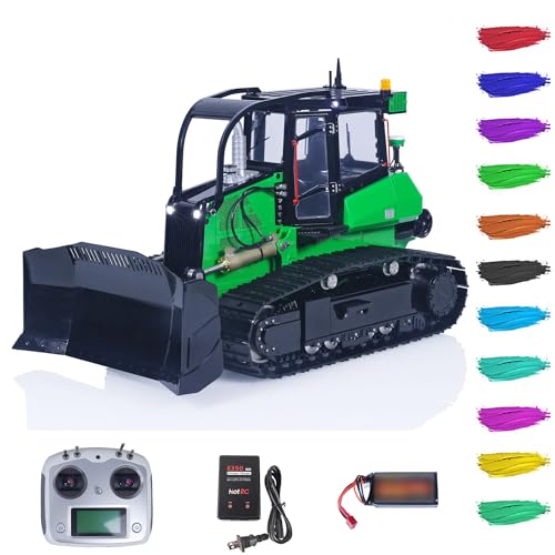 1/14 RC Hydraulische Planierraupe Modell für AOUE 850K Metall Fernsteuerung BAU Dozer Modell I6S Controller Batterie Ladegerät Licht Sound Schwarz Grün Constraction Fahrzeug für Erwachsene Hobby von wheelfun