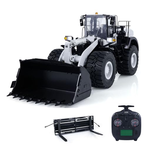 Wheelfun-2-Gang Metall 1/14 RC hydraulischer Lader WA480: Funkgesteuert. Hydraulische Gabel Schnellkupplung. ST8-Funksteuerung Licht Sound. Weiß lackiert. von wheelfun