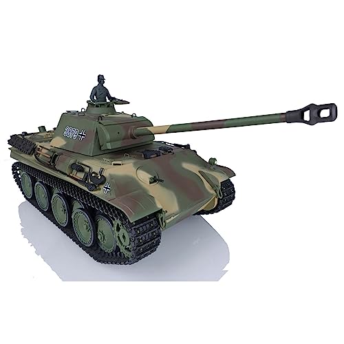Wheelfun Heng Long RC 1/16 German Panther G RTR Model 3879 - 2.4G Kunststoff Panzer mit IR Combat, Rauchen, 340° drehbarer Turm, BB Shooting Airsoft von wheelfun