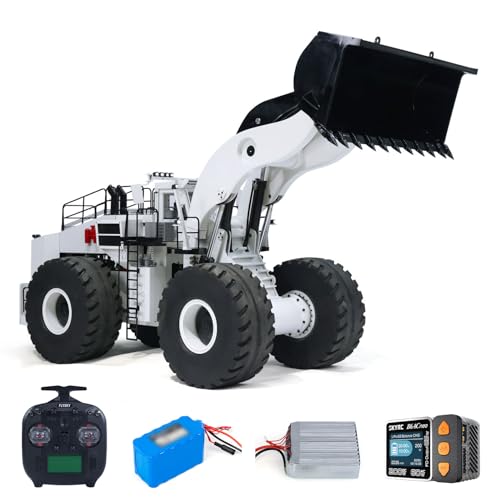wheelfun 1/14 L2350 RC Hydraulischer Lader, strapazierfähig, RTR Funksteuerung, Baufahrzeug, Licht-Soundsystem, Motor-Servo, ESC, Raucheinheit, Hobby-Modell, für Erwachsene (weiß) von wheelfun