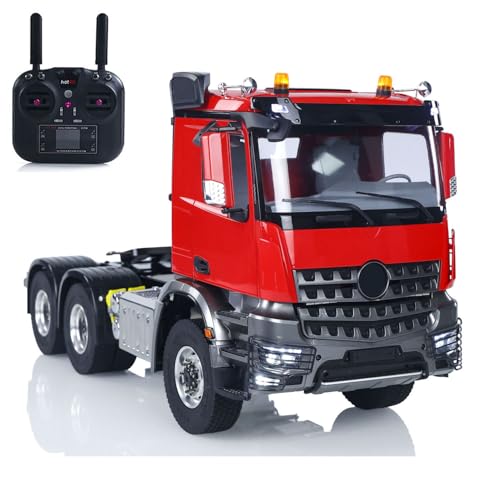 wheelfun 1/14 RC Traktor Trcuk 3363 ferngesteuertes LKW-Auto-Modell, Metall, ohne Schloss, Differentialachse, 2-Gang-Getriebe, Licht, Sound, Radio, Hobby-Modell, für Erwachsene (rot) von wheelfun