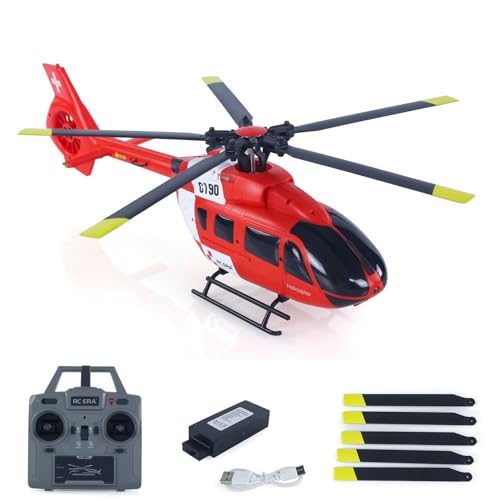 wheelfun 1/30 RC Era 6Ch ferngesteuerter Hubschrauber C190 Dual Brushless Motors RTF-Modell Flugzeug H145 flugzeugloser Luftfahrtschlauch Heckrotor Hobby-Modell (rot und weiß) von wheelfun