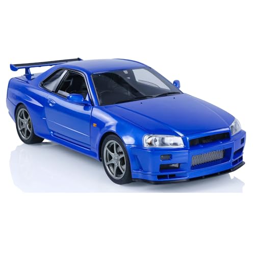 wheelfun 1/8 4WD High-Speed RC Racing Car R34 Metal 4x4 RTR Drift Cars 2-Speed Transmission Sound Smoking MT12 Remote Controller Blue Constraction Fahrzeug für Erwachsene Hobby von wheelfun