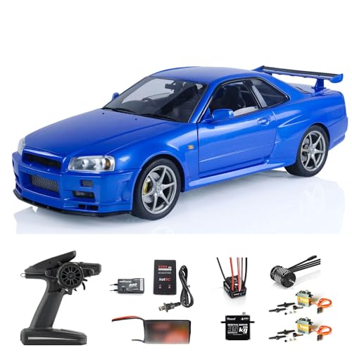 wheelfun 1/8 4WD RC Drift Racing Car R34 RTR Metall High-Speed Cars Brushless Motor 2-Gang Getriebe MT12 Remote Controller Constraction Fahrzeug für Erwachsene Hobby von wheelfun