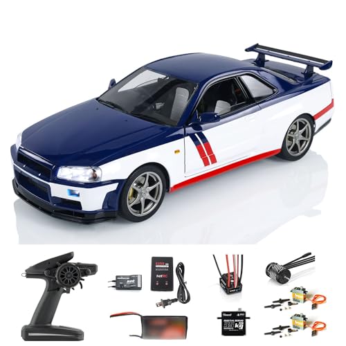wheelfun 1/8 Capo 4x4 R34 Metal RC Racing Car 4WD High Speed 2-Speed Transmission RTR Drift Cars Sound Smoking Red and White Stripes Constraction Vehicle von wheelfun