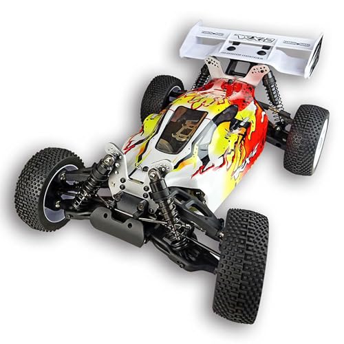 wheelfun 1/8 RH812 Ferngesteuertes Geländefahrzeug, AWD, Hochgeschwindigkeits-Modellauto, 6 kg, Servo, Metall, obere Steuerarme, Heckflügel-Ladegerät, Hobby-Modell für Erwachsene (rot) von wheelfun