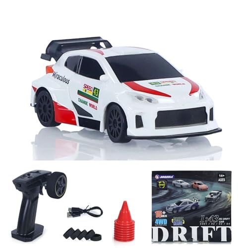 wheelfun 2,4GHz 1/43 RC Driftauto Hochgeschwindigkeit 4WD Rennfahrzeug RTR Mini Spielzeugauto mit Funk, Licht und Gyro von wheelfun
