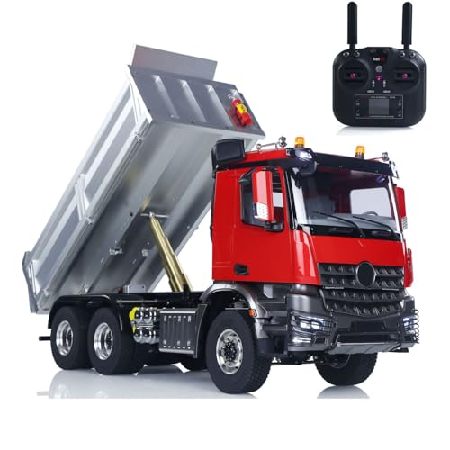 wheelfun 2 Geschwindigkeiten, 6 x 6 Metallgehäuse, 1/14 Zoll, funkgesteuerter, hydraulischer Kipper, 3348, Differentialachse, Lichtton, HotRC Radio 2025, Hobby-Modell, für Erwachsene (rot) von wheelfun