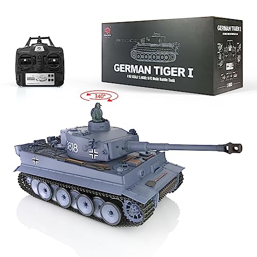 wheelfun 2.4Ghz Heng Long 1/16 Scale 7.0 Kunststoff Ver German Tiger I RTR RC Panzer 340° drehbarer Turm Infrarot Kampf Raucheinheit Hebefass Lichtsound 3818 Modell BB Shooting, US auf Lager von wheelfun
