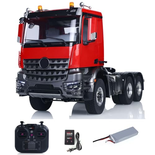 wheelfun 6WD 1/14 RC Traktor Trcuk Batterie Licht Sound RTR Modellauto Metall Chassis ohne Schloss Achsen 2-Gang-Getriebe LKW Fahrzeug für Hobby-Modell für Erwachsene (rot) von wheelfun