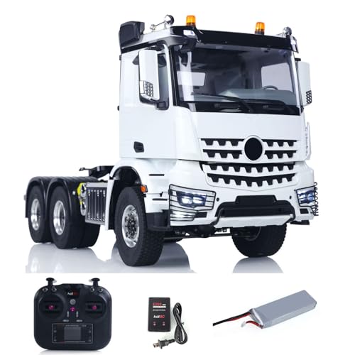 wheelfun 6WD 1/14 RC Traktor Trcuk Batterie Licht Sound RTR Modellauto Metall Chassis ohne Schloss Achsen 2-Gang-Getriebe LKW Fahrzeug für Hobby-Modell für Erwachsene (weiß) von wheelfun