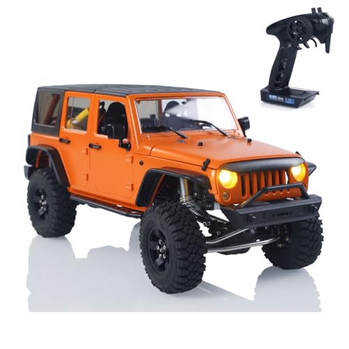 wheelfun-Capo 1/18 RC Geländewagen CUB2: Ready-to-Run (RTR). Flysky GT5-Funksteuerung Batterie. Motor ESC Servomotor Licht Sound. Mit Anhängerhaken Seitenstufen. Orange lackiert. von wheelfun