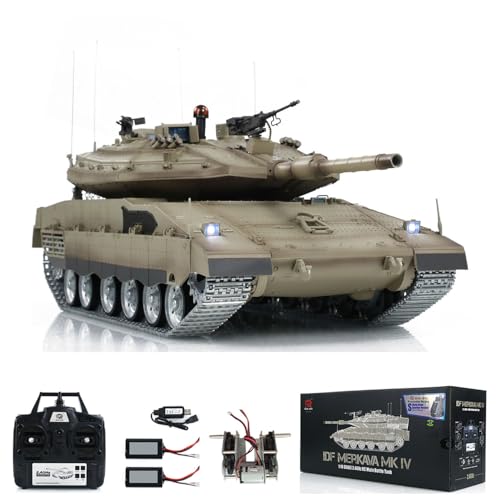 wheelfun Henglong 1/16 RC Panzer IDF Merkava Mk Iv 3958 Ferngesteuerter Kampfpanzer Metallräder Tracks Getriebe 360°Turm Smoke 2 Batterie Hobby Grade Modell für Erwachsene Hobby von wheelfun