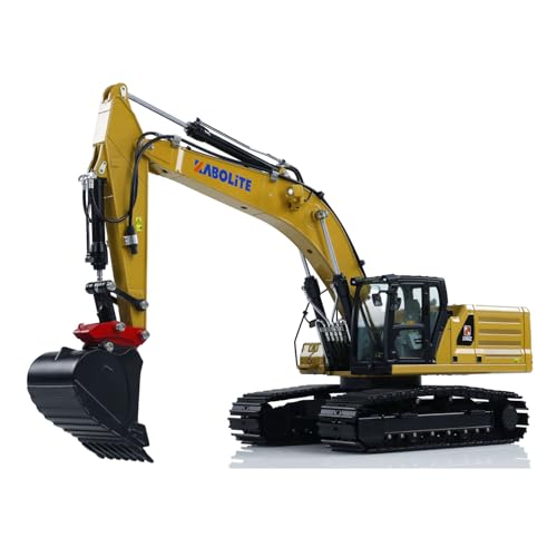 wheelfun-Kabolite K961 100S PRO 1/18 RC hydraulischer Bagger: Ready-to-Run (RTR) Flysky ST8-Funksteuerung 2S-Batterie. Mit doppelter Schnellverschraubung elektrischer Greifer Brecher Gelb lackiert von wheelfun