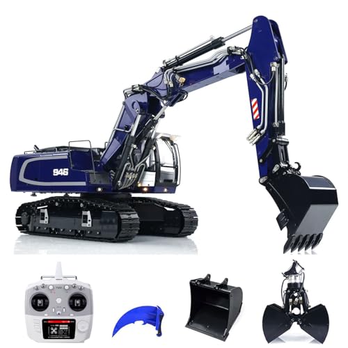 wheelfun Metal 1/14 946 Tracked Hydraulic RC Bagger 3 Arms Bagger Clamshell Bucket Metal Ripper AT9S Controller Hydraulic Grab Hobby Grade Model von wheelfun