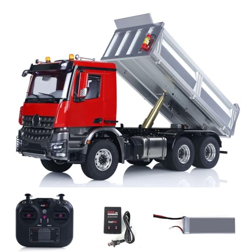 wheelfun Metallgehäuse-Modell RTR 1/14 RC Hydraulischer Dumper 2-Gang-Fernbedienung, Kipper, Auto, 3 Achsen, ohne Verriegelung, Differentialachse, Funkbatterie, Hobby-Modell, für Erwachsene (rot) von wheelfun