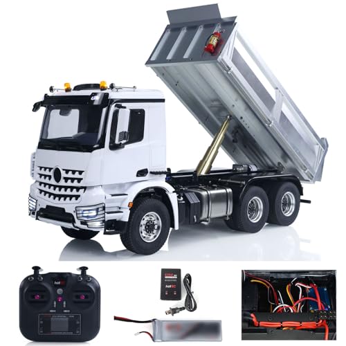wheelfun Metallgehäuse-Modell RTR 1/14 RC Hydraulischer Dumper 2-Gang-Fernbedienung, Kipper, Auto, 3 Achsen, ohne Verriegelung, Differentialachse, Funkbatterie, Hobby-Modell, für Erwachsene (weiß) von wheelfun