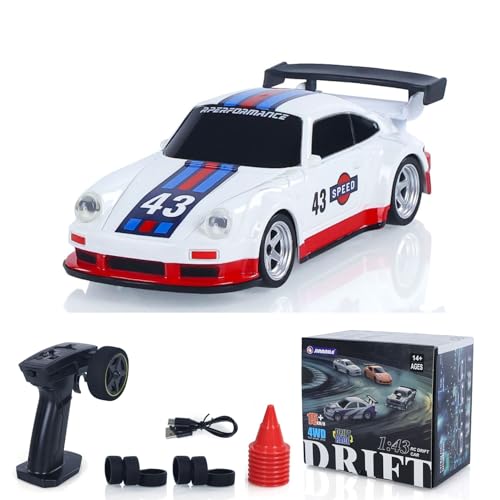 wheelfun Hochgeschwindigkeits-2,4G Mini-RC-Drift-Auto 1:43 Rennfahrzeuge 4WD bereit, Mini-Auto-Spielzeug Modell Radio Batterie Beleuchtung von wheelfun