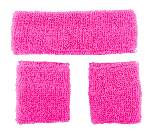 80's Sweatband And Wristbands NEON PINK for Fancy dress Accessory von Wicked Costumes