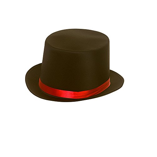Adults Day of the Dead Black Satin Top Hat with Red Band Fancy Dress Accessory von wicked