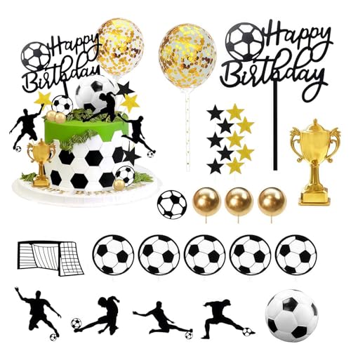 WIKIMO 31 Stück Tortendeko Fussball, Happy Birthday Tortendeko Party, Fußball Deko Geburtstag (schwarz) von wikimo