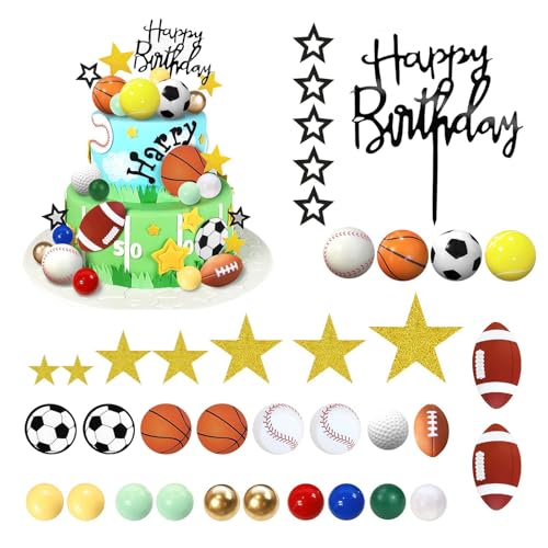 WIKIMO Sport Thema Tortendeko, Happy Birthday Tortendeko für Kindergeburtstag, Fußball Basketball, Rugby Deko Geburtstag WIKIMO Sport Thema Tortendeko, Happy Birthday Tortendeko für Kindergeburtstag, Fußball Basketball, Rugby Deko Geburtstag von wikimo
