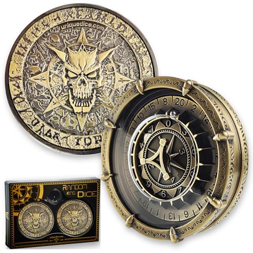 Einzigartiges Roulette-Würfel-Set, 7-in-2, ungewöhnliche Würfel für Dungeons and Dragons, D&D-Tischplatte, TRPG, Rollenspiel, Skelett, Teufel, Deal, 20-seitiges Rollrad, Farbe Messing von willmove