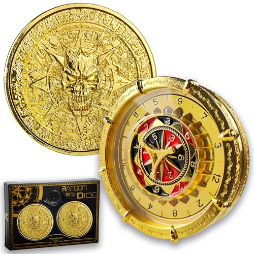 Unique Dice King Set (2 Stück) von Unique Dice 7-in-2 Totenkopf-Würfel, Spinner für Dungeons and Dragons, Rollenspiele, D4, D6, D8, D10, D%, D12 und D20, Farbe Casino Gold von willmove