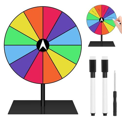 Glücksrad Zum Drehen 20cm Wiederverwendbar Gluecksrad Gluecksrad 12 Spinning Prize Wheel Löschbares Glücksrad Zum Selbstgestalten Mit Markierstift und Abnehmbarem Ständer für Messeparty Karneval von winbest