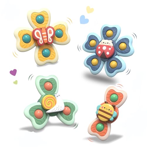 Saugnapf Spielzeug Baby, 4 Stück Fidget Spinner Baby mit Saugnapf, Sensorik Spielzeug Saugnapf Spielzeug Kinder, Fenster Hochstuhl Spielzeug mit Saugnapf for Kleinkinder von winbest